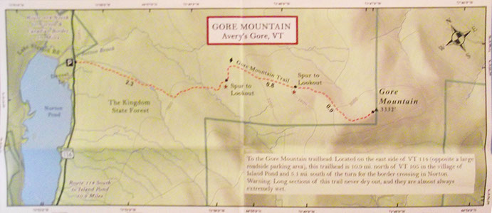 Gore Mountain Hiking Trail Map in Northeastern Vermont